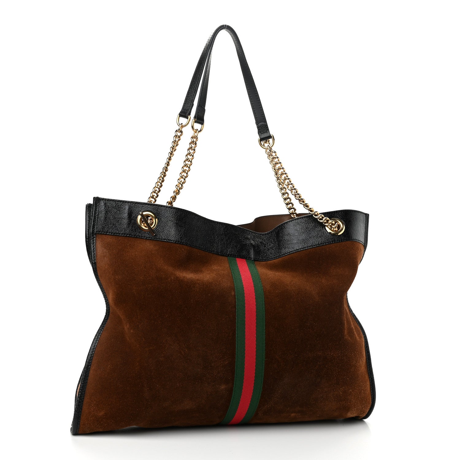 Gucci Suede Patent Large Rajah Chain Tote Nocciola Black 4 of 15