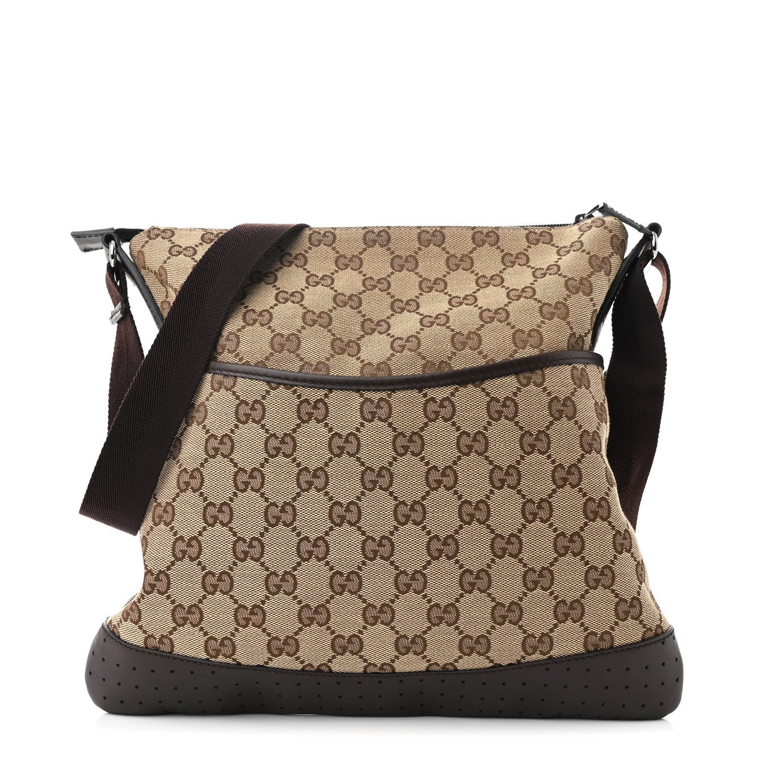 Gucci Monogram Calfskin Perforated Medium Flat Messenger Bag Dark Brown 1 of 10