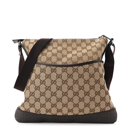 Gucci Monogram Calfskin Perforated Medium Flat Messenger Bag Dark Brown 1 of 10