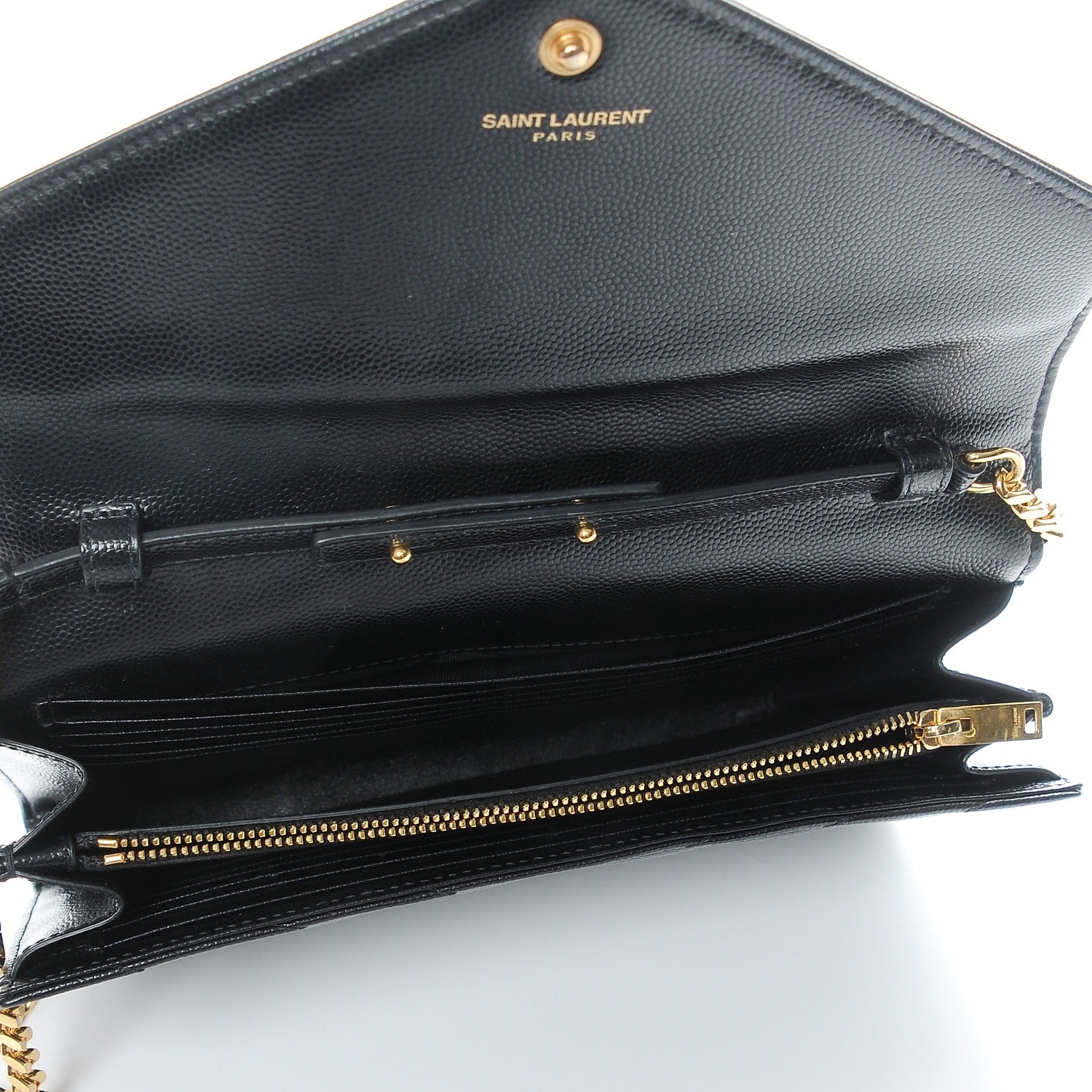 Saint Laurent Grain De Poudre Matelasse Chevron Medium Monogram Chain Wallet Black 6 of 9