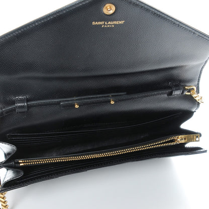 Saint Laurent Grain De Poudre Matelasse Chevron Medium Monogram Chain Wallet Black 6 of 9