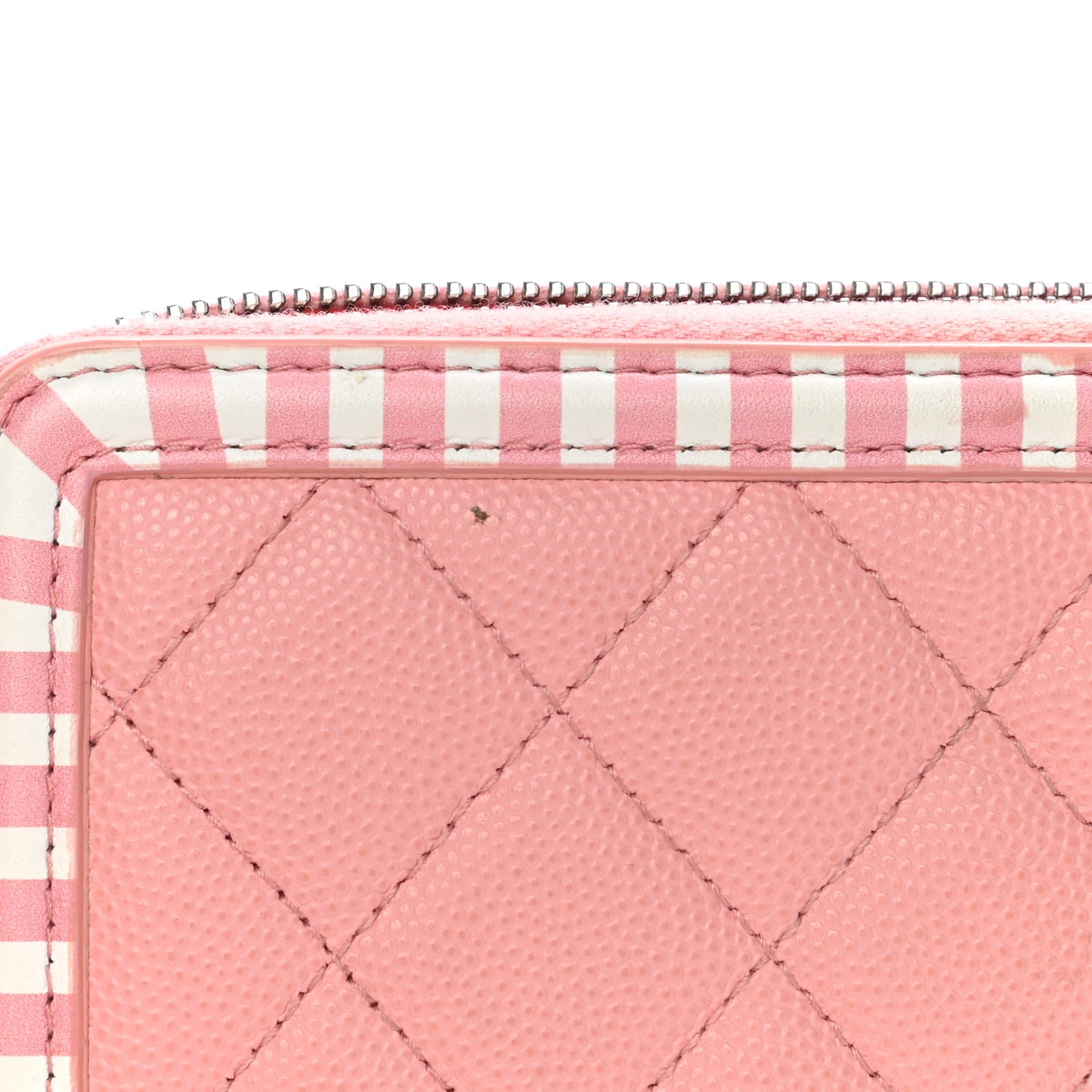 Caviar Quilted Medium Stripe Filigree Zip Around Wallet Pink White