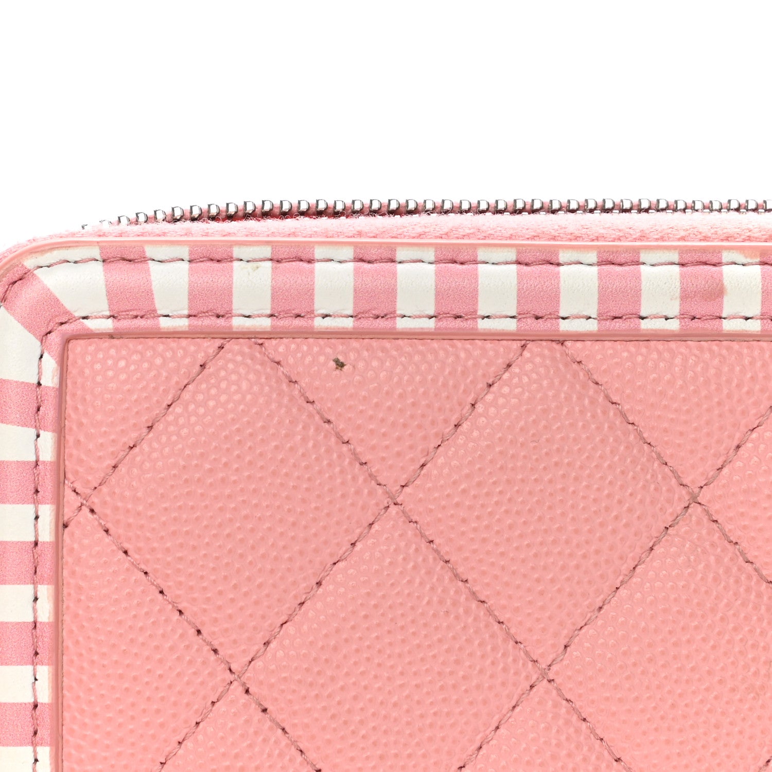 Chanel Caviar Quilted Medium Stripe Filigree Zip Around Wallet Pink White 12 of 15