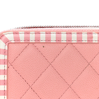 Chanel Caviar Quilted Medium Stripe Filigree Zip Around Wallet Pink White 12 of 15