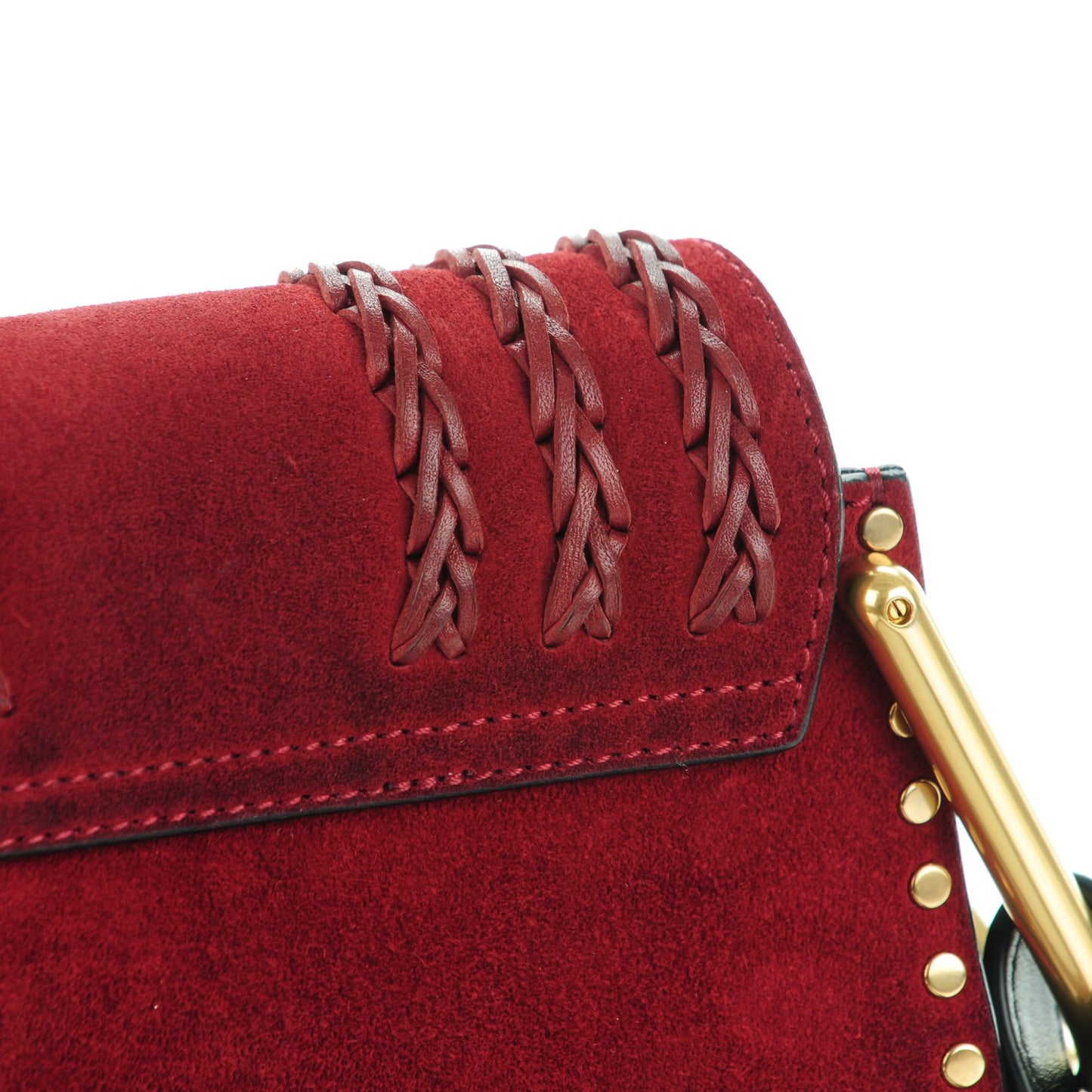 Suede Calfskin Braided Mini Hudson Shoulder Bag Sienna Red