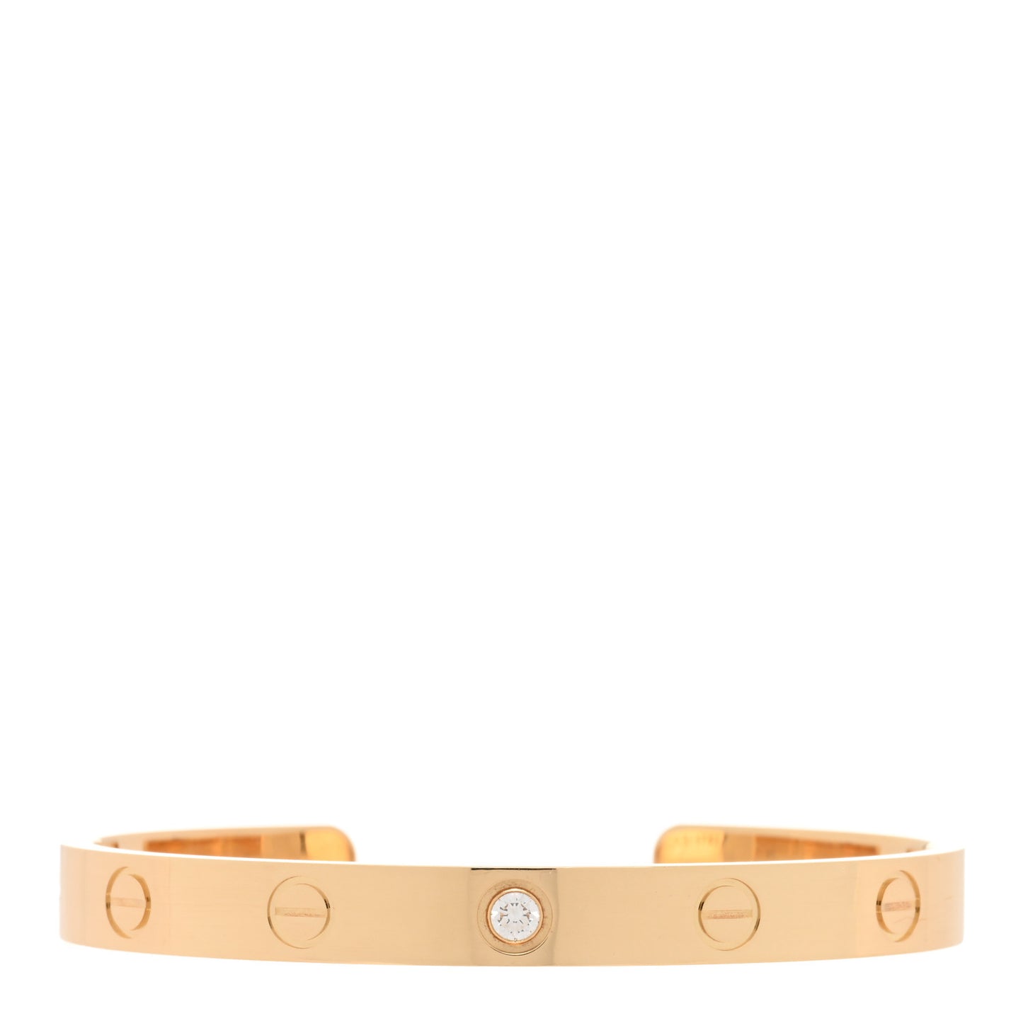 18K Yellow Gold 1 Diamond LOVE Cuff Bracelet 16