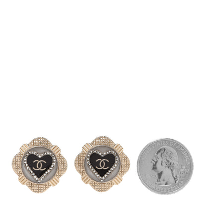 Chanel Resin Crystal Quilted CC Heart Earrings Gold Black 2 of 5