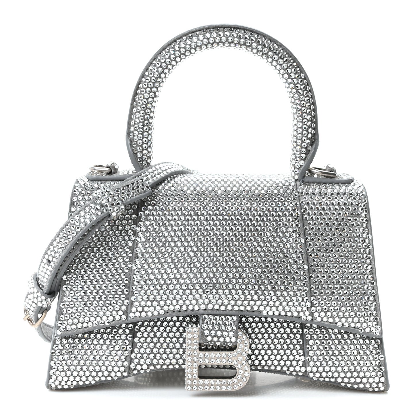 Strass Suede Hourglass Top Handle Bag XS Smoke Grey Crystal