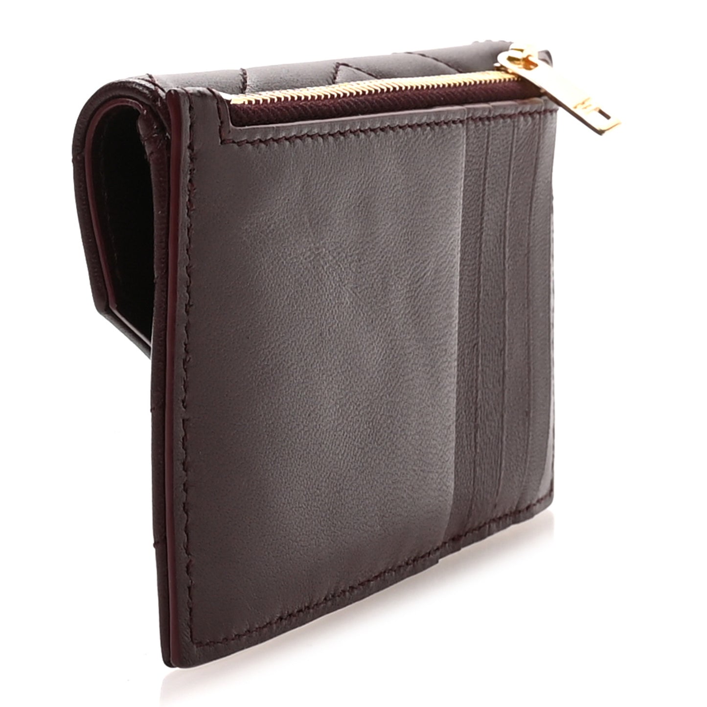 Lambskin Matelasse Chevron Monogram Compact Wallet  Rouge Cabernet