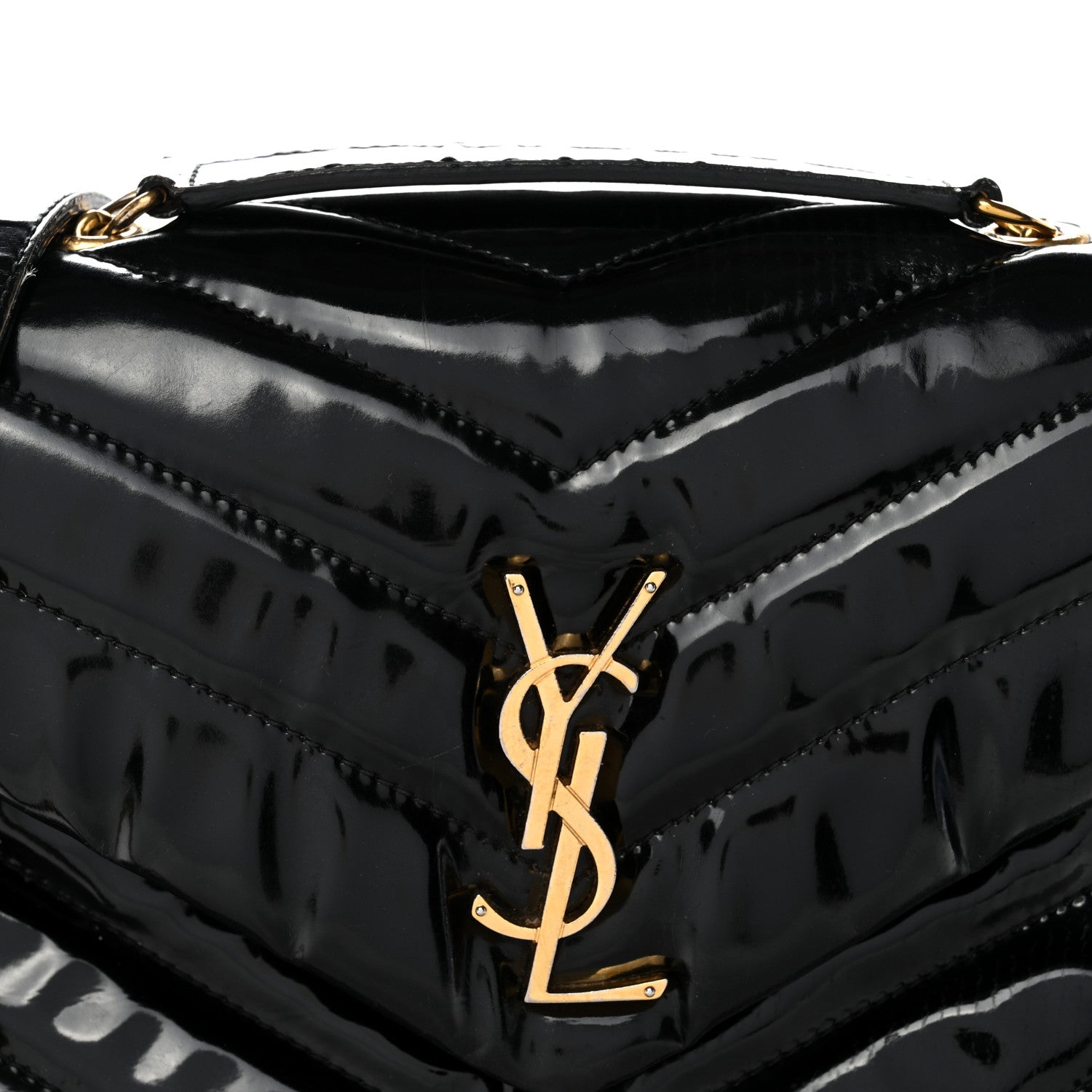 Saint Laurent Patent Y Quilted Monogram Small Loulou Chain Satchel Black 7 of 14
