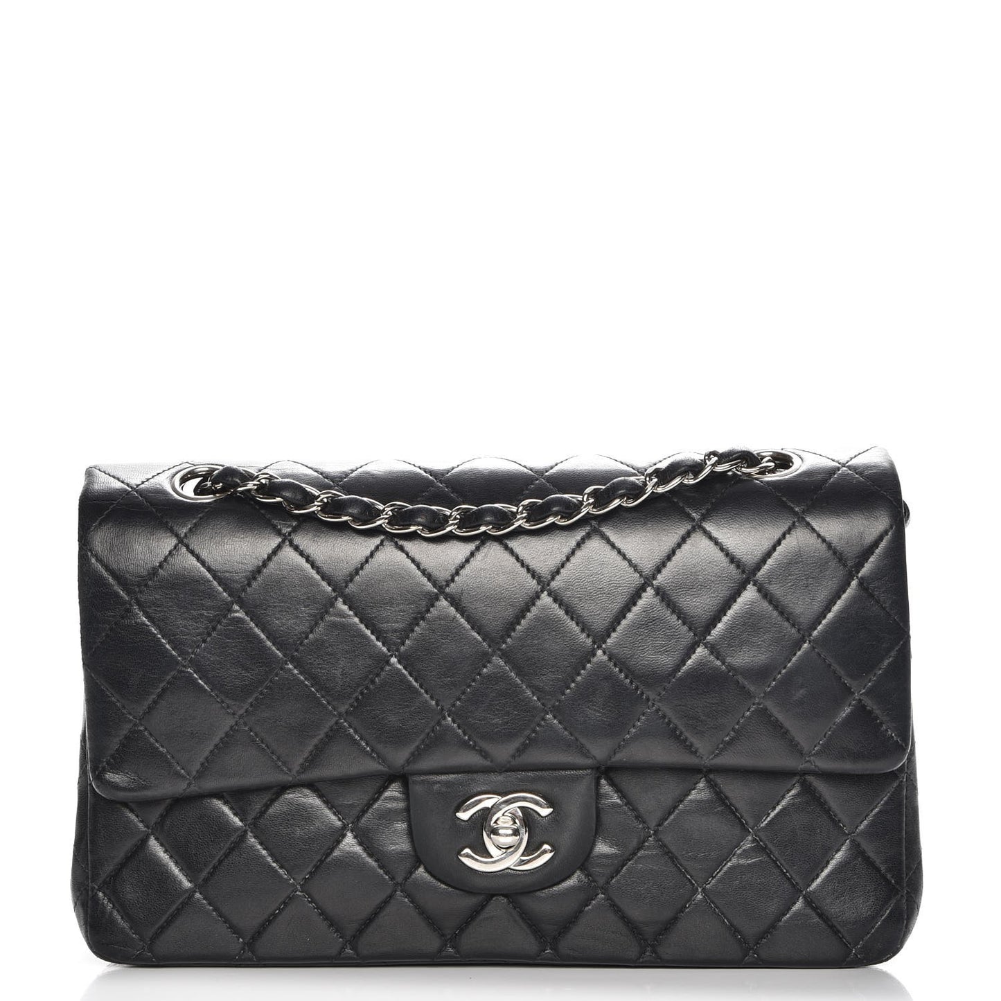 Lambskin Quilted Medium Double Flap Black