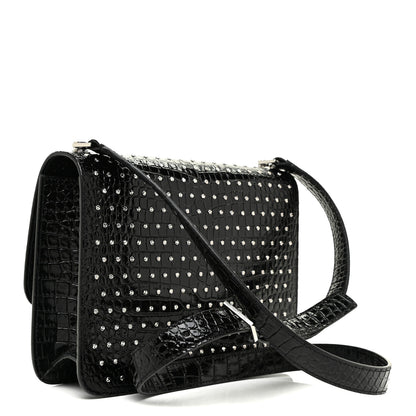 Saint Laurent Crocodile Embossed Calfskin Crystal Embellished Carre Satchel Black 5 of 16