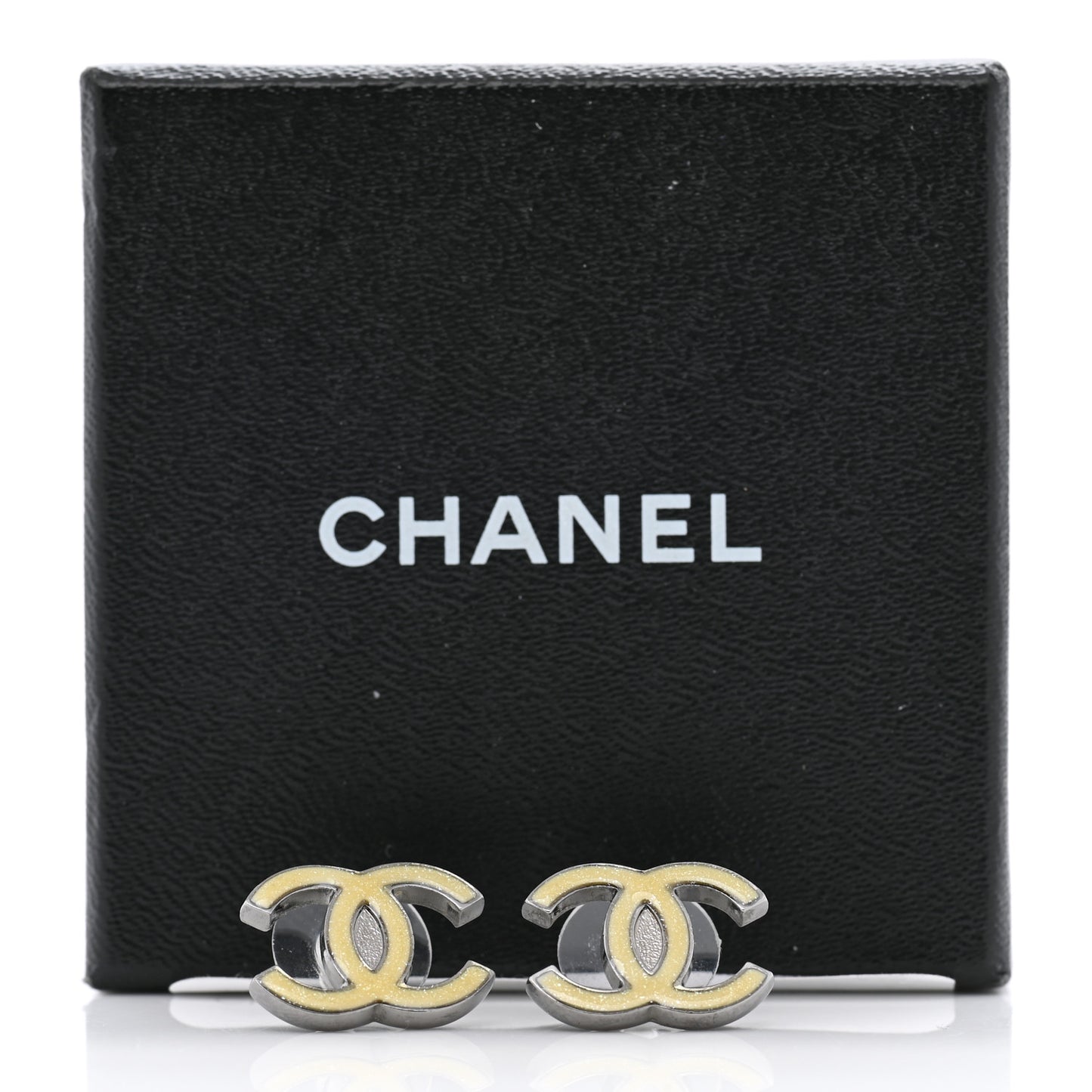 Enamel Glitter CC Earrings Silver Yellow