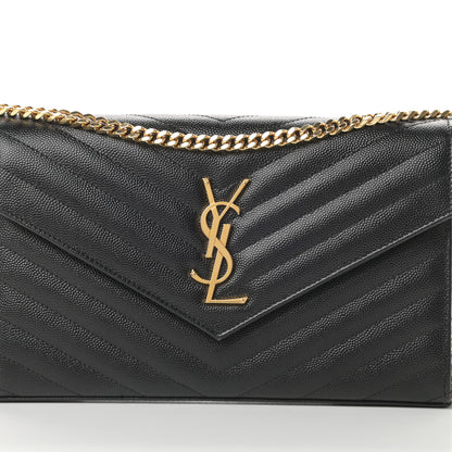 Saint Laurent Grain De Poudre Matelasse Chevron Monogram Chain Wallet Black 9 of 12