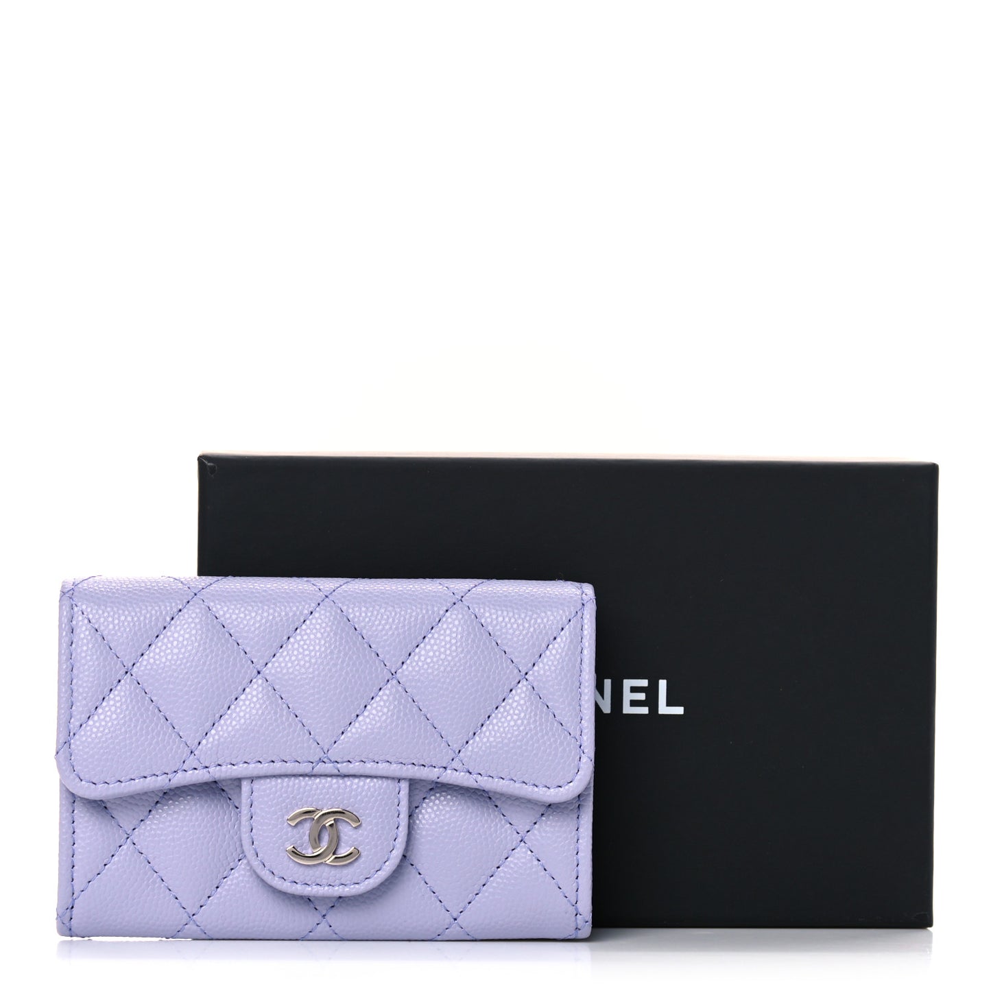 Caviar Quilted Flap Card Holder Wallet Light Purple