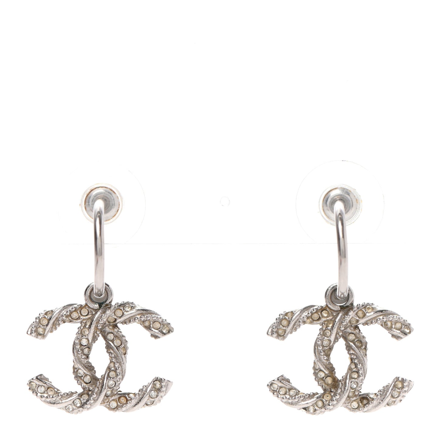 Crystal Twisted CC Drop Earrings Silver