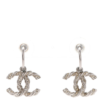 Chanel Crystal Twisted CC Drop Earrings Silver 1 of 4