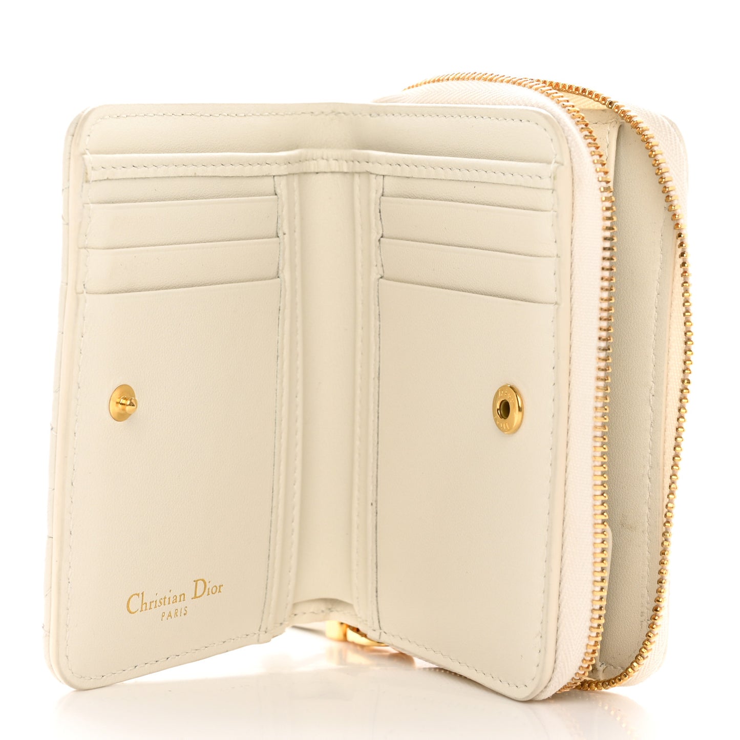 Grained Calfskin Supple Cannage Caro Compact Zip Card Wallet White