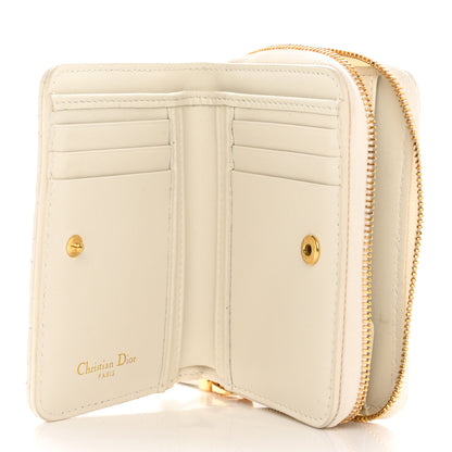 Christian Dior Grained Calfskin Supple Cannage Caro Compact Zip Card Wallet White 5 of 9