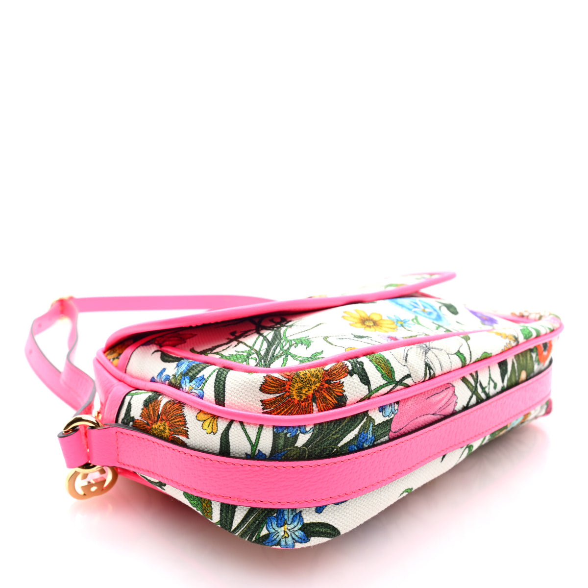 Canvas Flora Floral Shoulder Bag White Fuchsia Fluo
