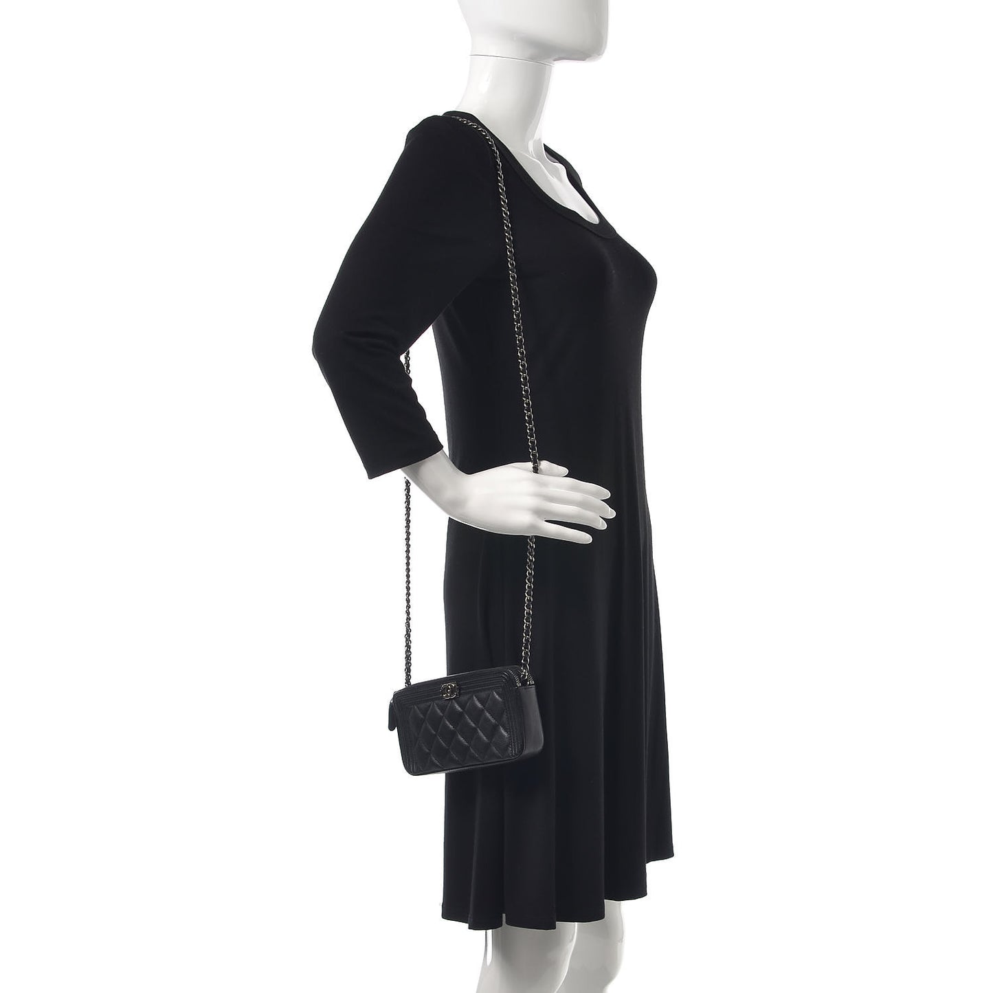Calfskin Quilted Small Boy Clutch With Chain Black