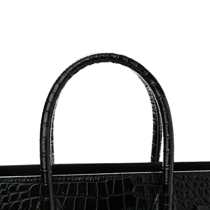 Saint Laurent Calfskin Crocodile Embossed Baby Sac De Jour Black 12 of 14