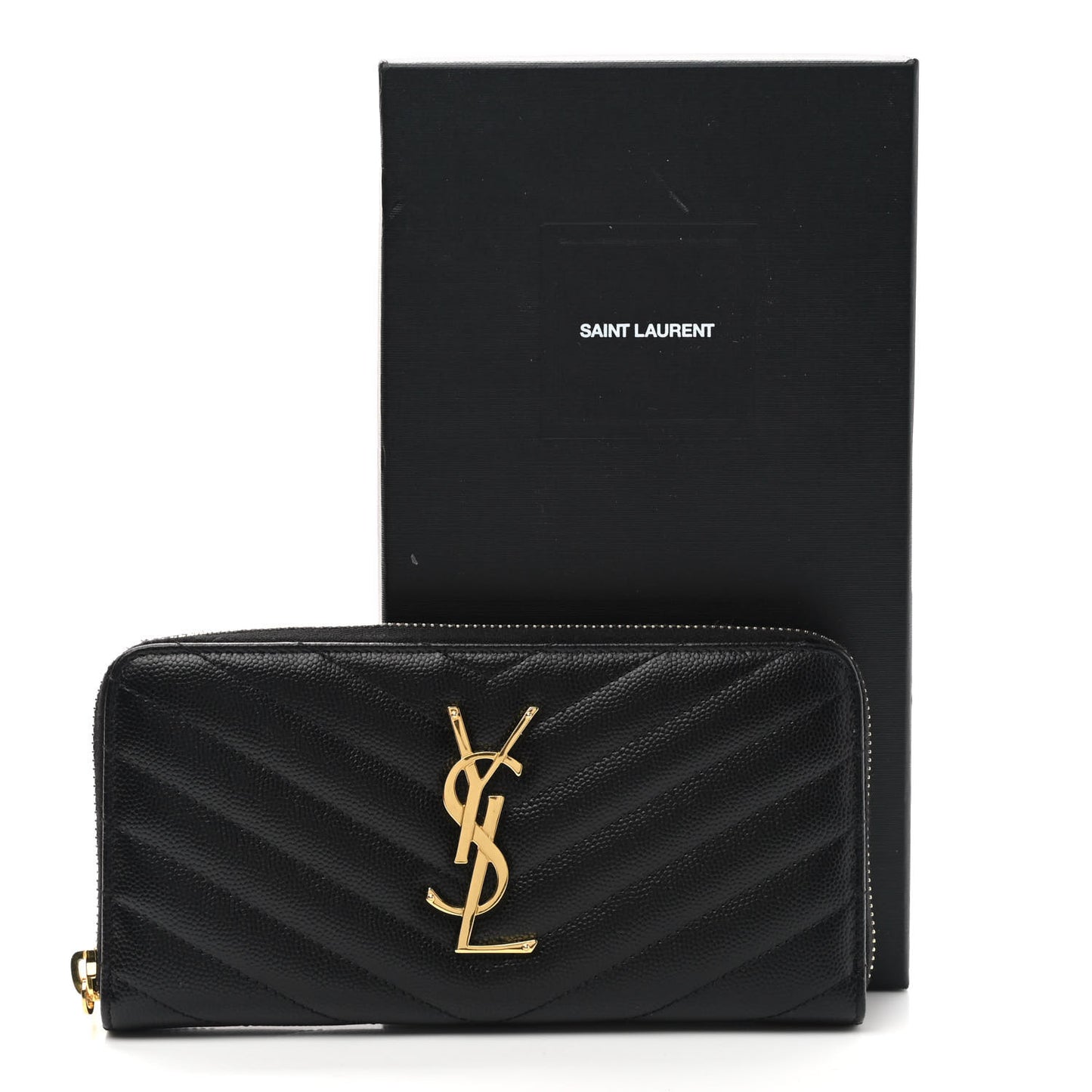 Grain De Poudre Matelasse Chevron Monogram Zip Around Wallet Black