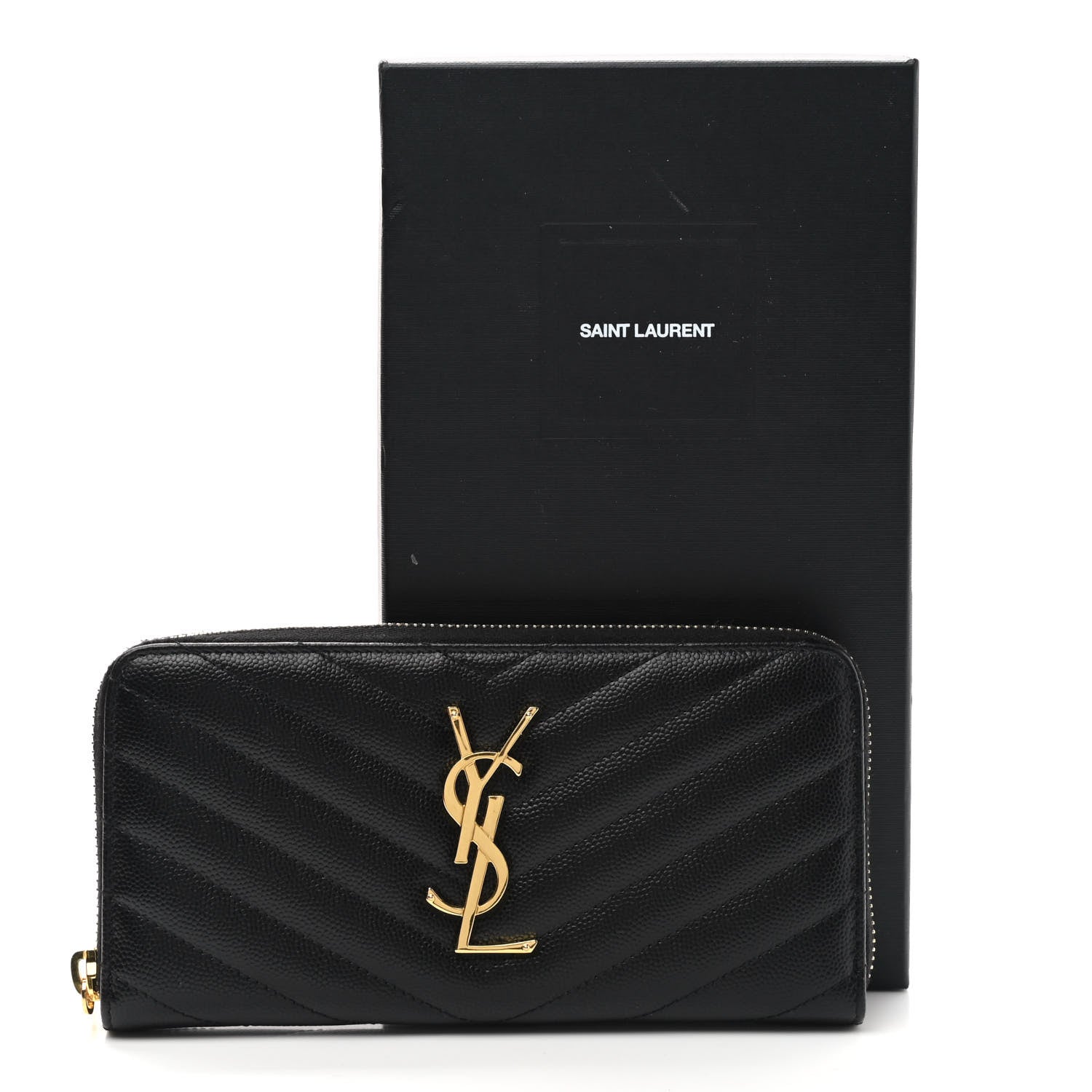 Saint Laurent Grain De Poudre Matelasse Chevron Monogram Zip Around Wallet Black 8 of 8