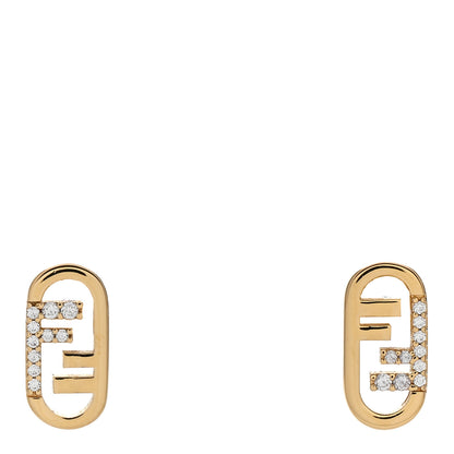 Fendi Metal Crystal FF O'Lock Earrings Gold 1 of 5