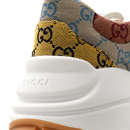 Gucci Monogram Multicolor Mens Rhyton Sneakers 8.5 Yellow Blue Great White Tabasco 9 of 11