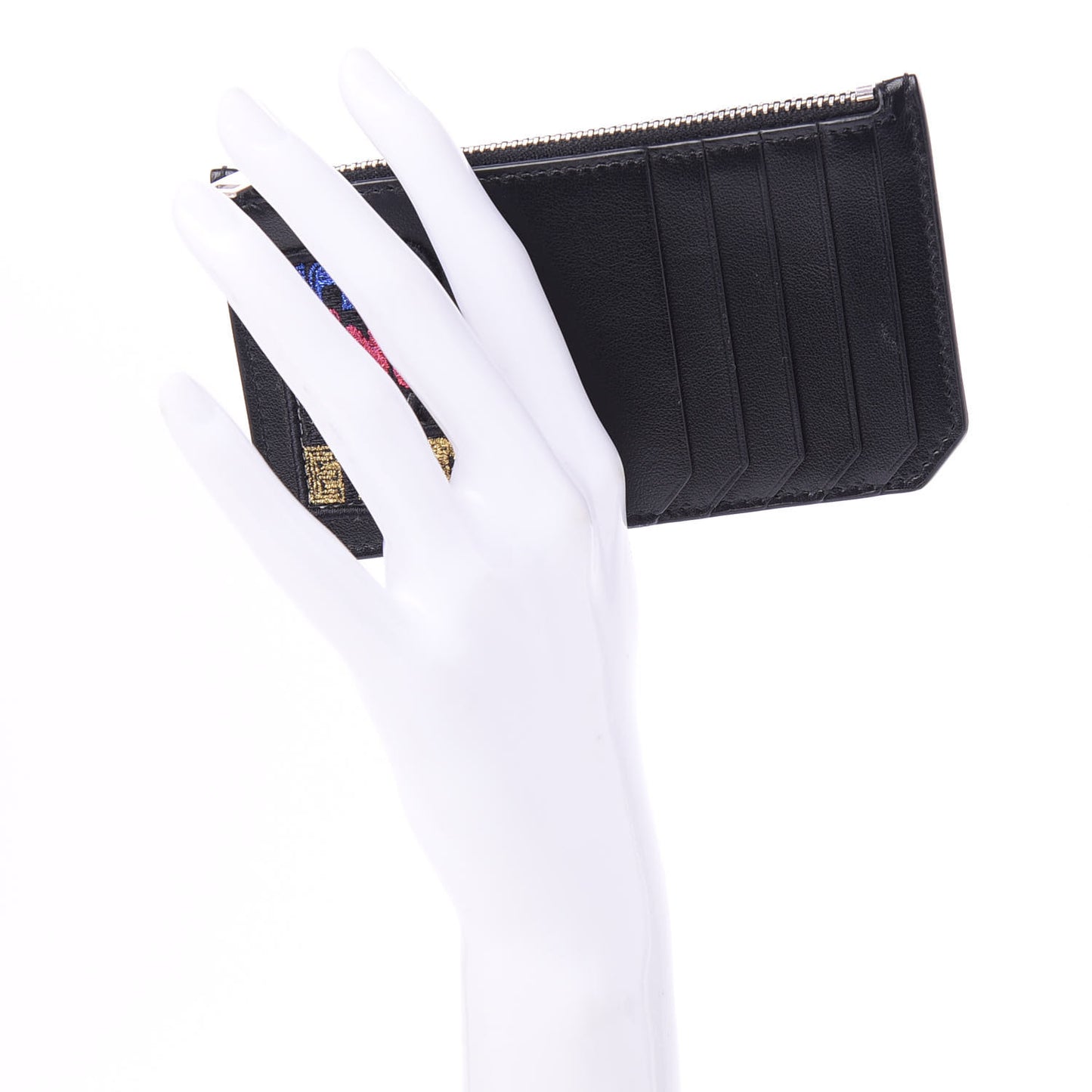 Calfskin Smoking Forever Patch Fragments Zip Pouch Card Holder Black