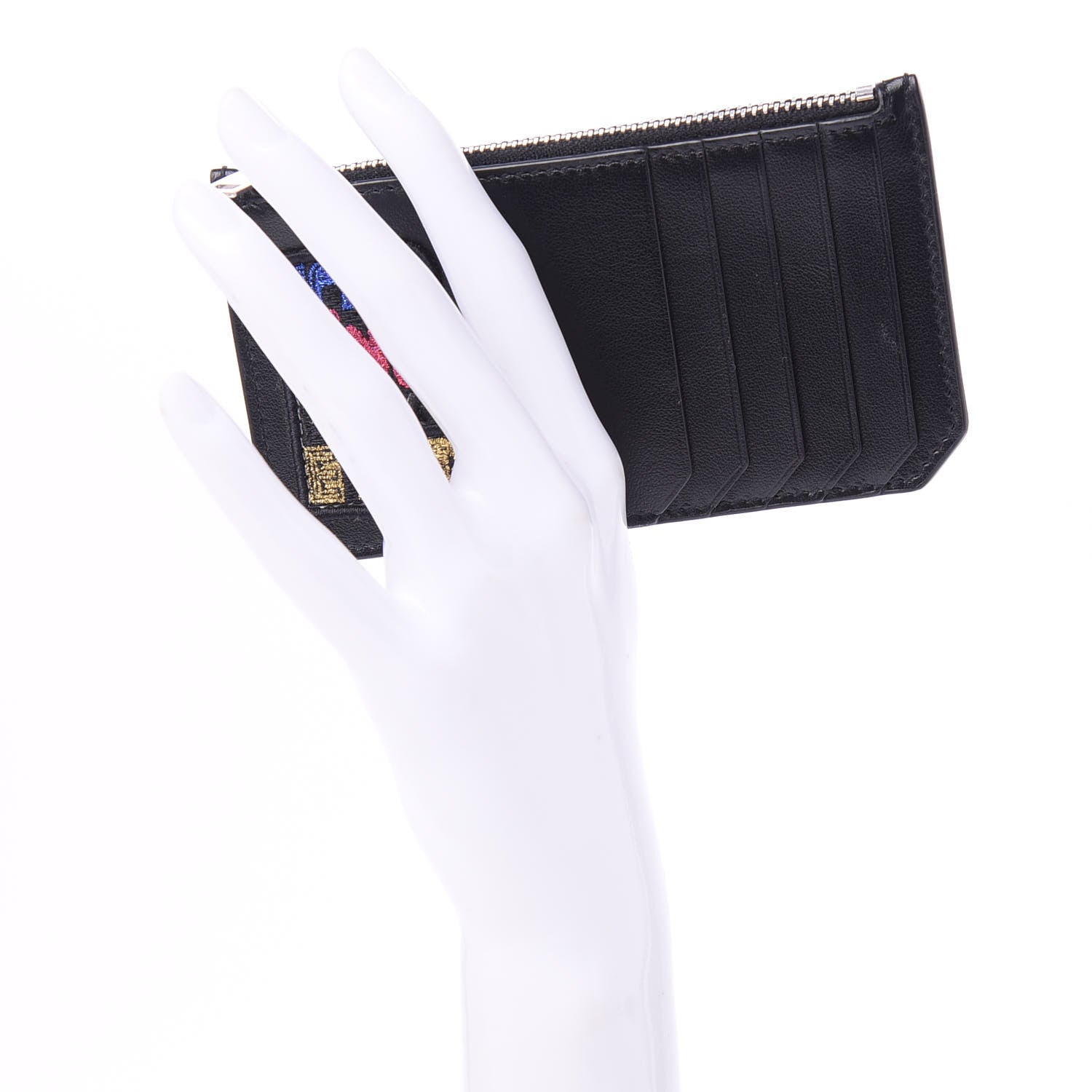 Saint Laurent Calfskin Smoking Forever Patch Fragments Zip Pouch Card Holder Black 2 of 7