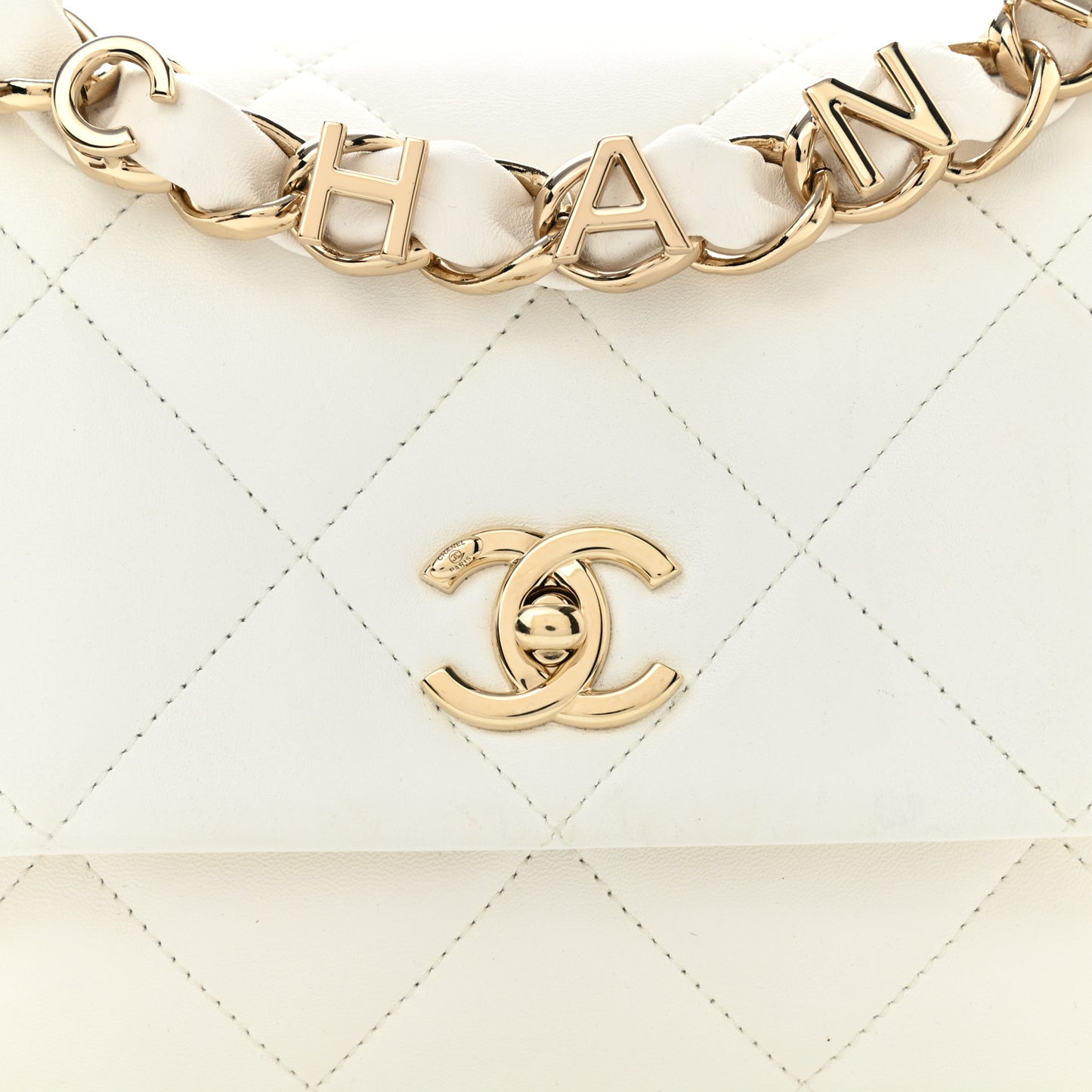 Lambskin Quilted Small Logo Strap Flap White