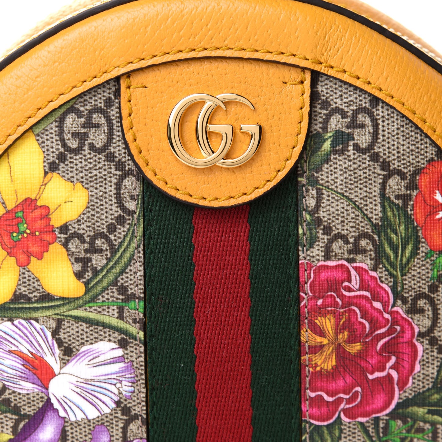 GG Supreme Monogram Flora Web Mini Ophidia Round Shoulder Bag Beige Multicolor Crop