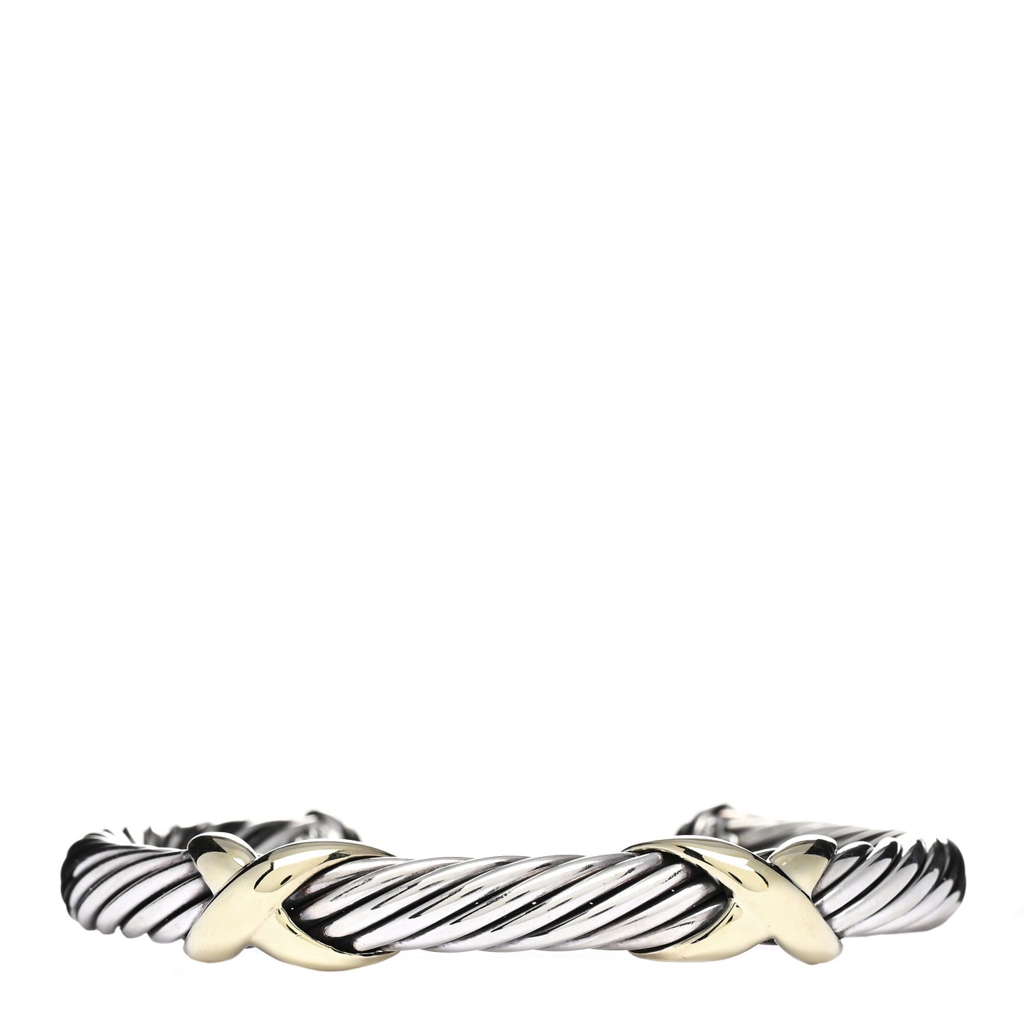 Sterling Silver 14K Yellow Gold 7mm Double X Cable Bracelet