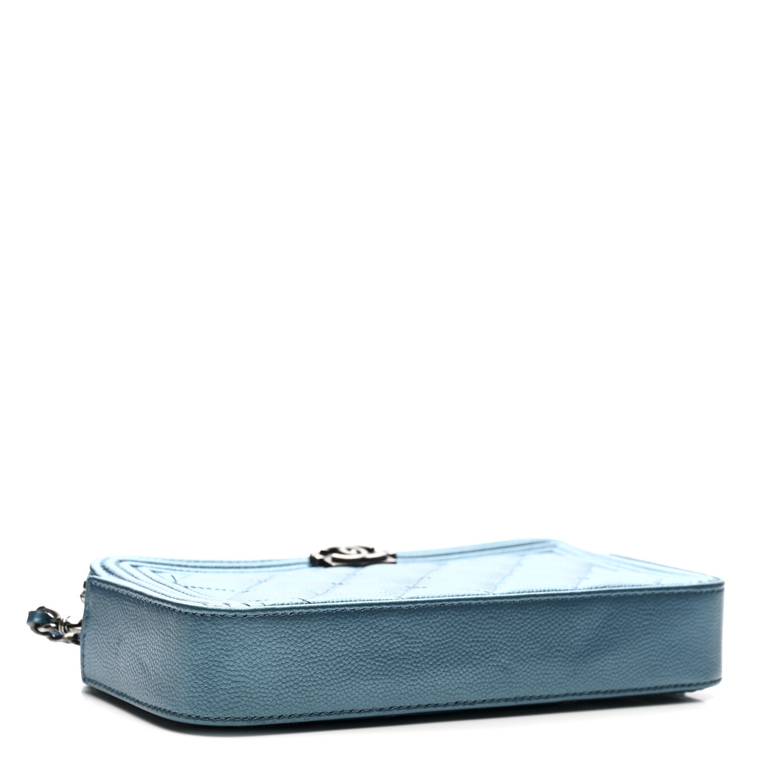 Chanel Metallic Caviar Quilted Small Boy Clutch With Chain Turquoise 4 of 16