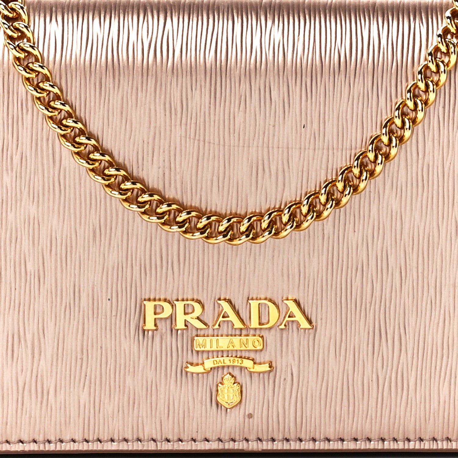 Prada Metallic Vitello Move Oro Chain Wallet Cipria Mordore 7 of 10