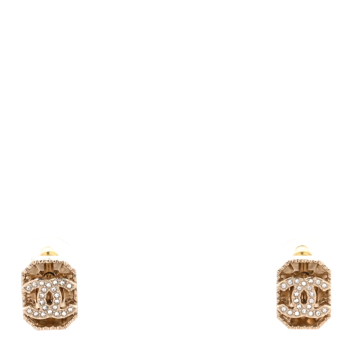 Chanel Metal Crystal Rectangle CC Earrings Gold 1 of 4