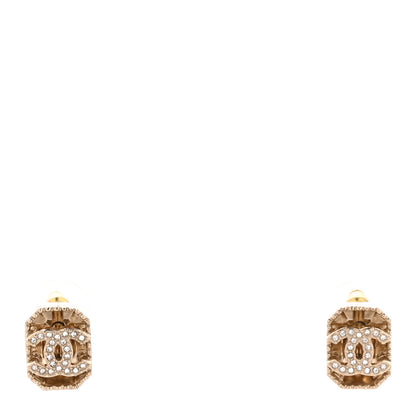 Chanel Metal Crystal Rectangle CC Earrings Gold 1 of 4