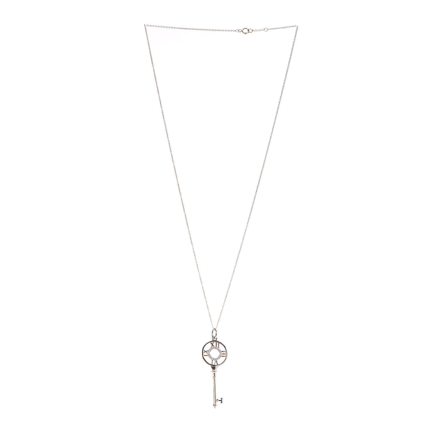 Tiffany 18K White Gold Diamond Atlas Key Pendant Necklace 3 of 8