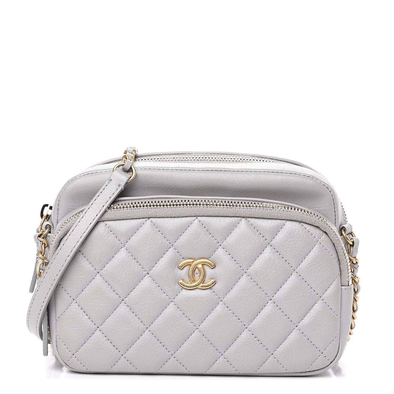 Chanel Iridescent Calfskin Quilted Day Trips Camera Case Light Grey 1 of 11
