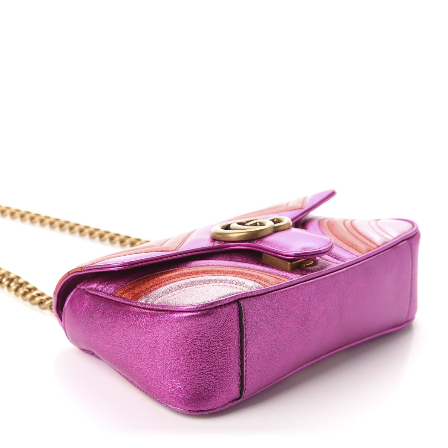Gucci Metallic Calfskin Matelasse Mini GG Marmont Shoulder Bag Fuchsia 4 of 10