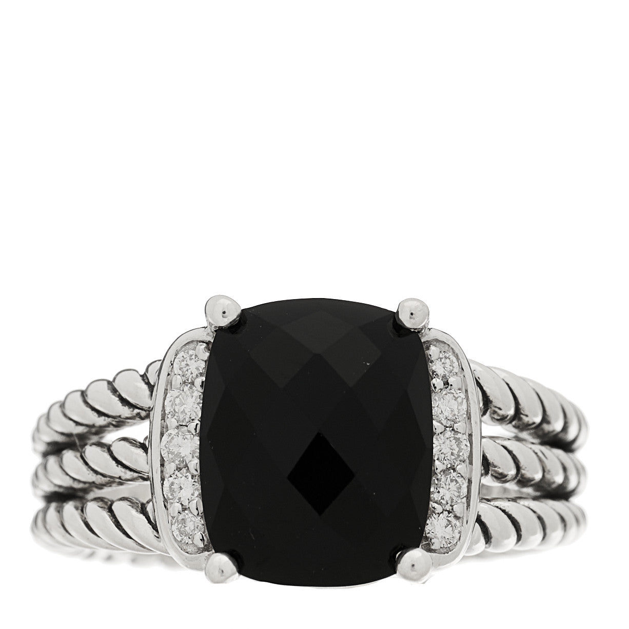 David Yurman Sterling Silver Diamond Black Onyx 10mm Petite Wheaton Ring 49 5 1 of 5