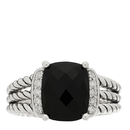 David Yurman Sterling Silver Diamond Black Onyx 10mm Petite Wheaton Ring 49 5 1 of 5