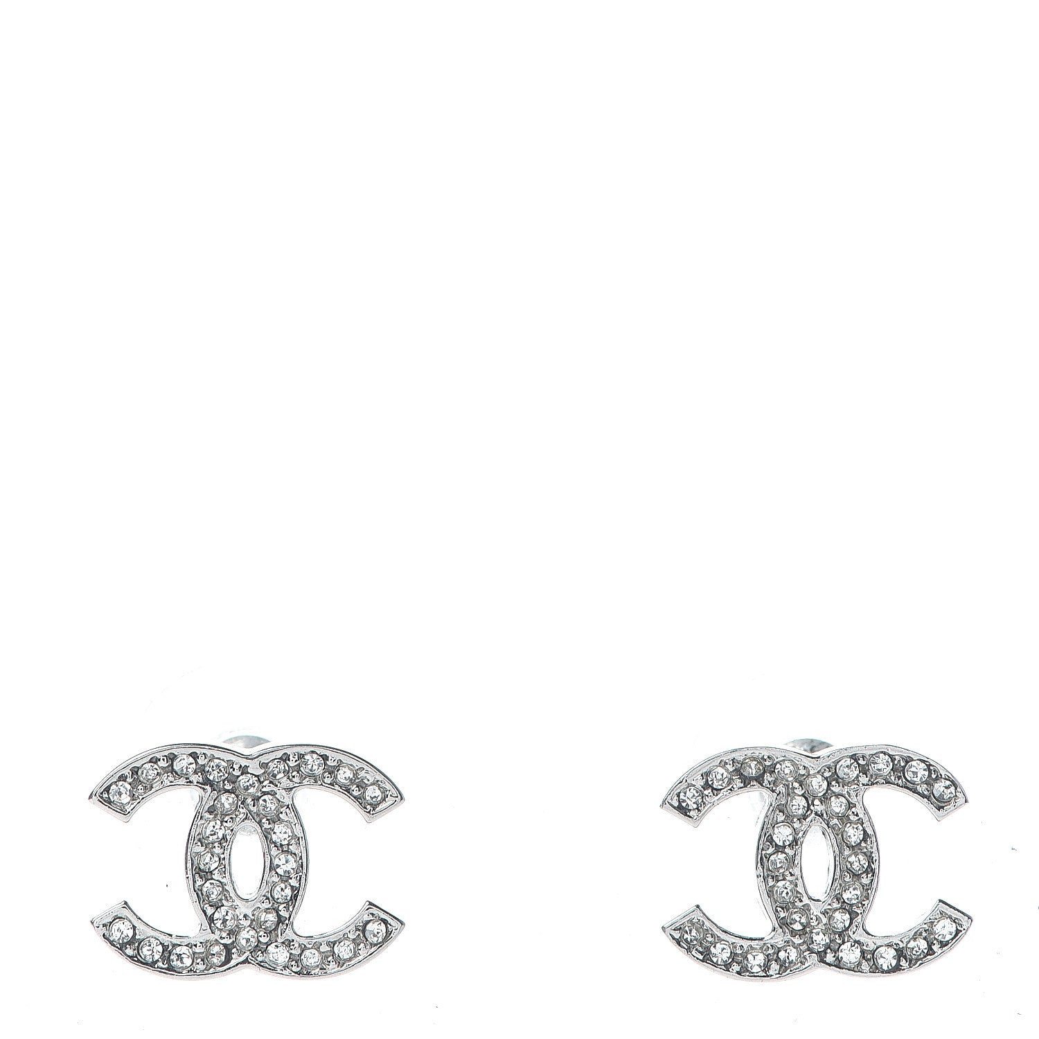 Chanel Crystal Timeless CC Earrings Silver 1 of 5