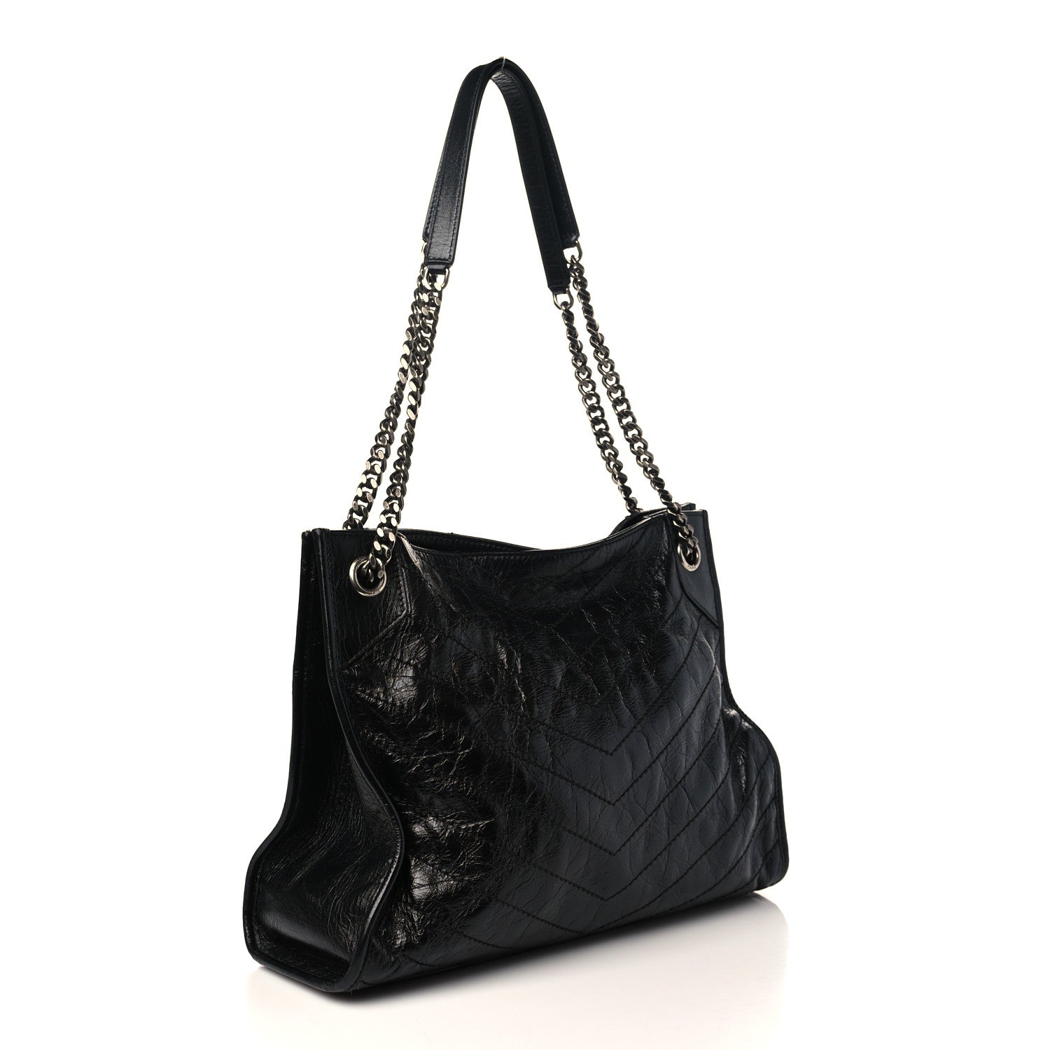 Saint Laurent Crinkled Calfskin Matelasse Monogram Medium Niki Shopper Tote Black 3 of 9