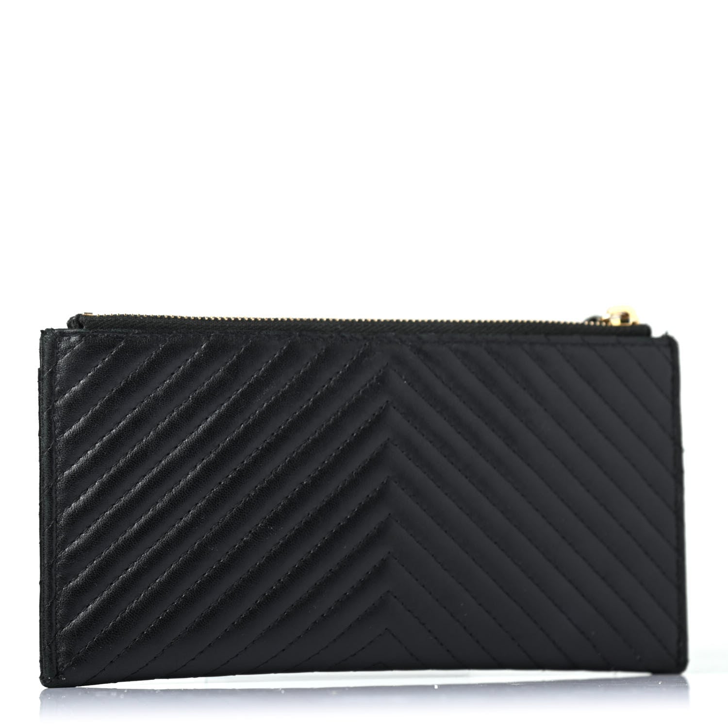 Chanel Lambskin Chevron Quilted Classic Zip Boy Pouch Black 2 of 4