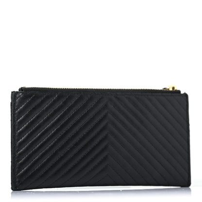 Chanel Lambskin Chevron Quilted Classic Zip Boy Pouch Black 2 of 4