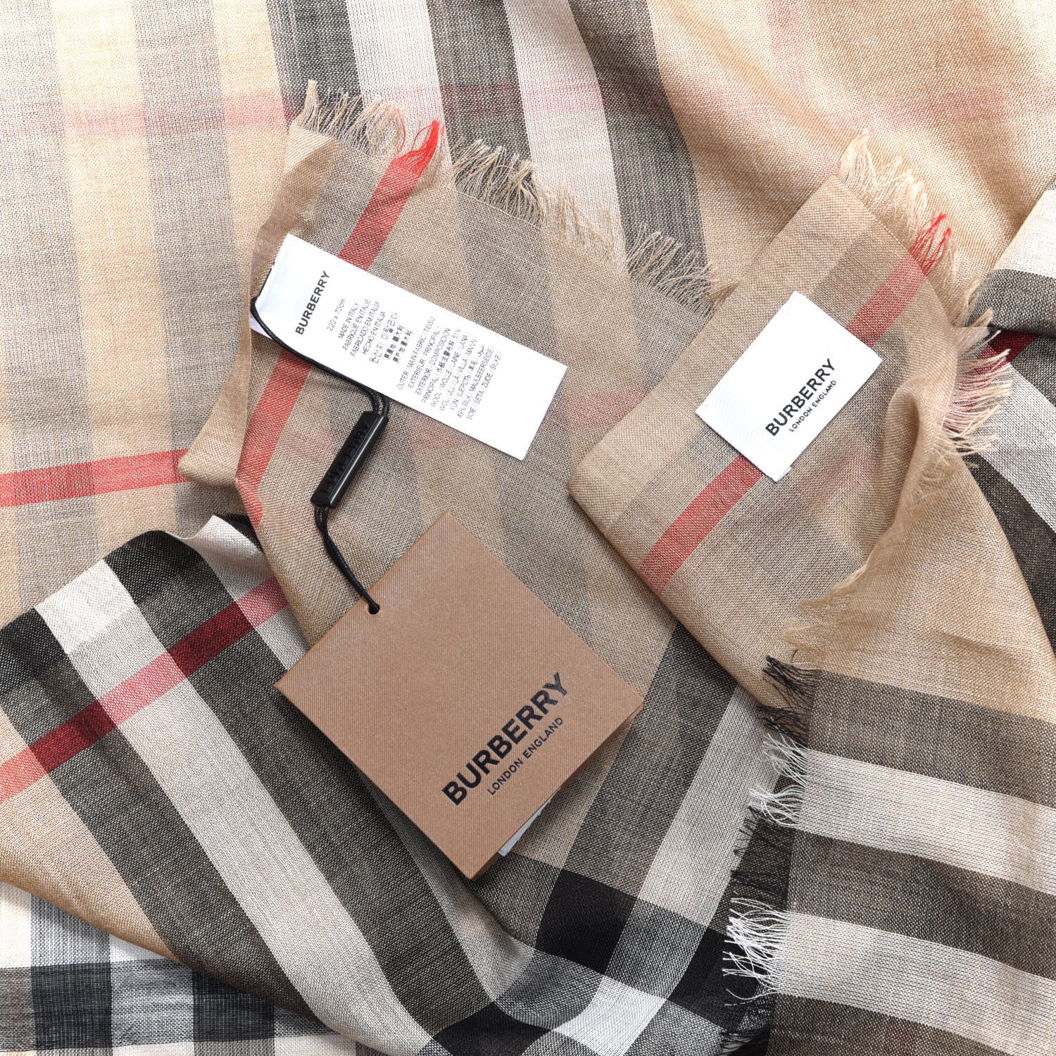 Burberry Wool Silk Gauze Giant Check Lightweight Scarf Archive Beige 4 of 4