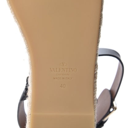 Valentino Garavani Suede Studded Peep Toe Ankle Wrap Flatform Espadrilles 40 Black 9 of 10